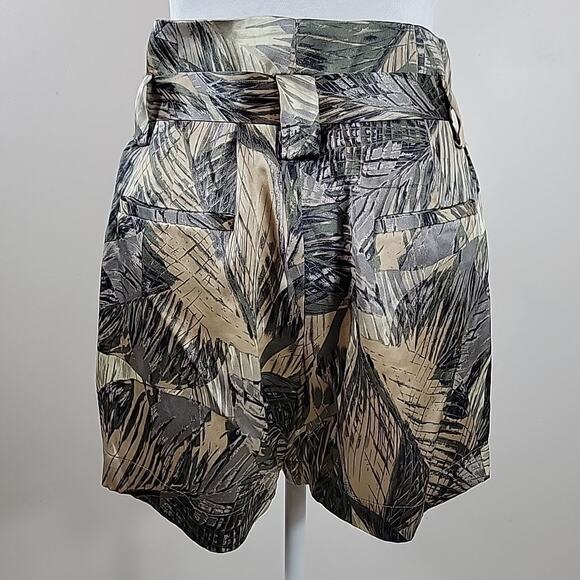 L'agence Shorts Womens 6 Green Belted High Waisted Silk Palms Camo Luxury - Picture 4 of 12